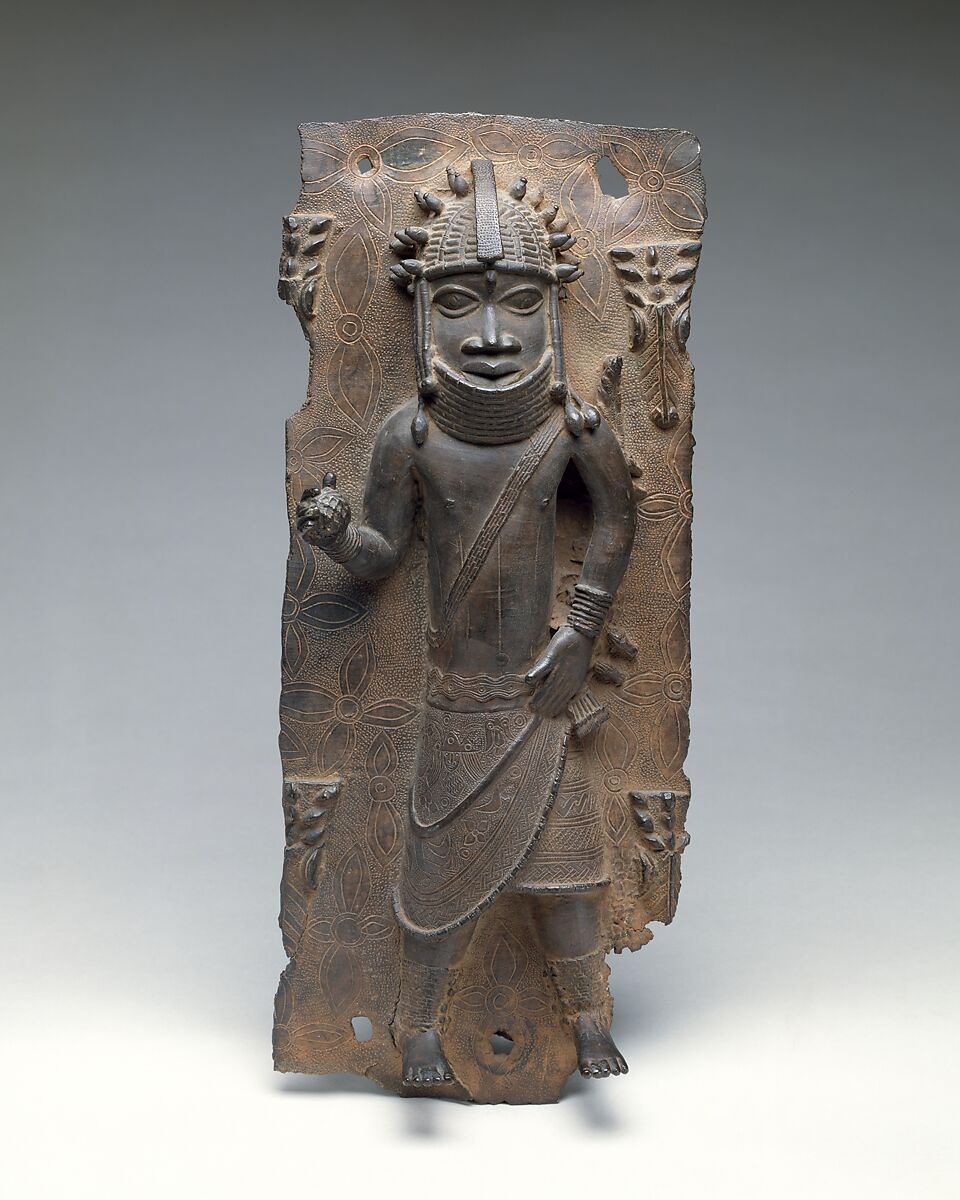 Plaque: Titleholder with Calabash Rattle, Brass, Edo peoples 