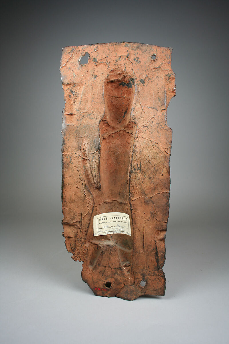 Plaque with Court Official Holding a Protective Rattle, Ìgùn Ẹ́rọ̀nwwọ̀n (brass-casting guild) artists, Brass, Edo peoples