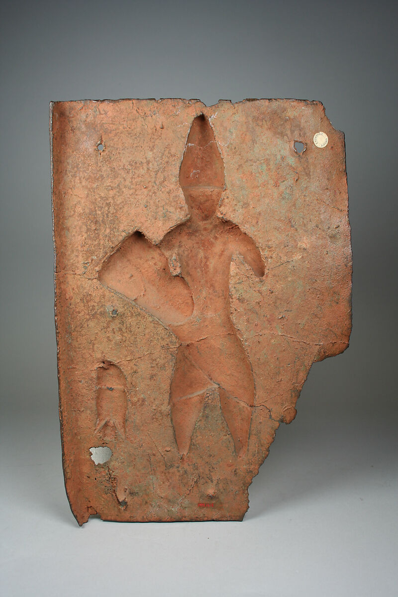 Plaque with Warrior and Mudfish, Ìgùn Ẹ́rọ̀nwwọ̀n (brass-casting guild) artists, Brass, Edo peoples