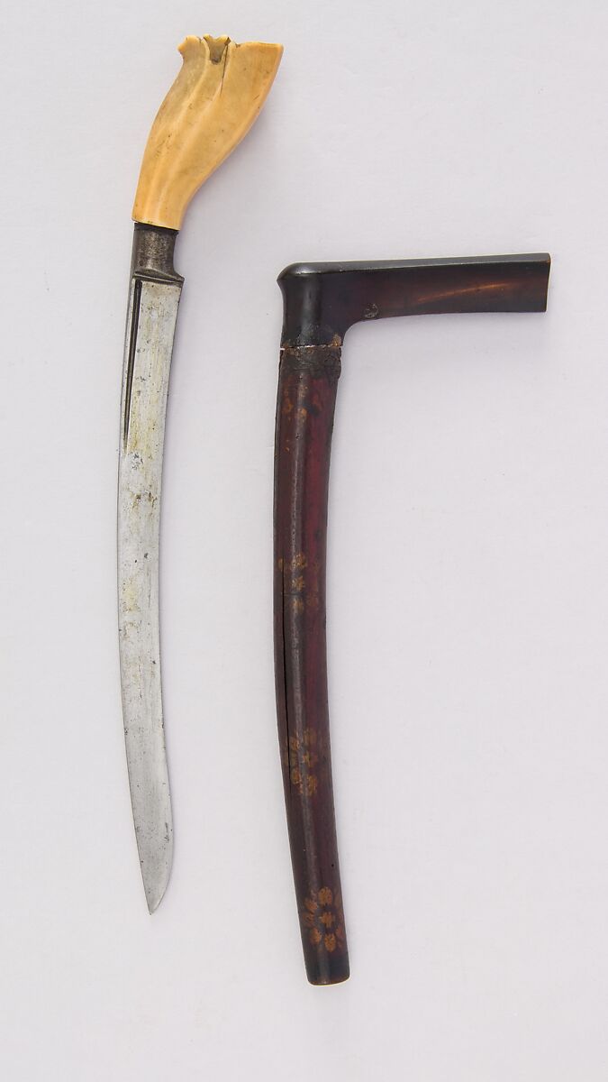 Knife (Bade-bade) with Sheath, Steel, wood, horn, ivory, Malayan