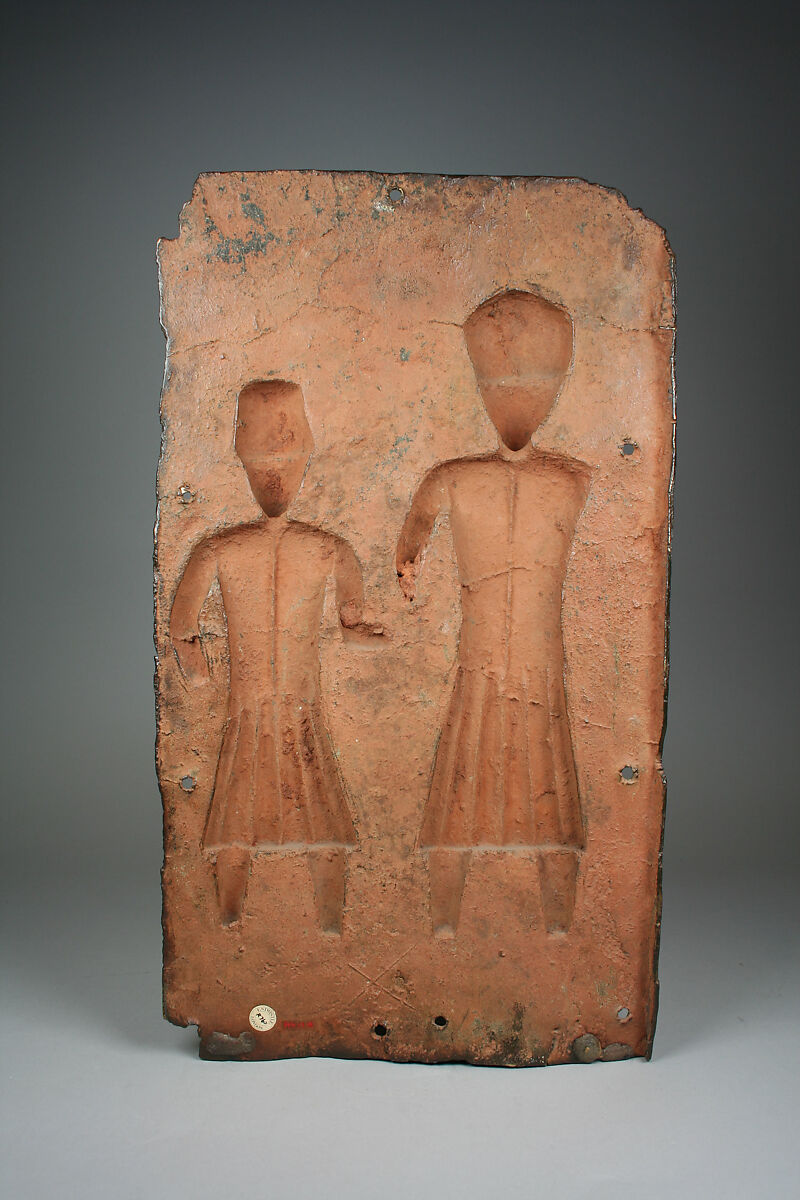 Plaque with Two Portuguese Merchants, Ìgùn Ẹ́rọ̀nwwọ̀n (brass-casting guild) artists, Brass, Edo