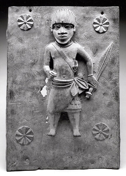 Plaque: Junior Court Official with Sword, Brass, Edo peoples