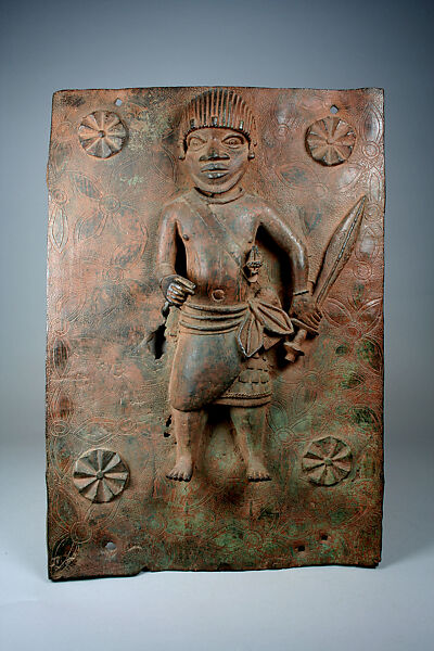 Plaque: Junior Court Official with Sword, Brass, Edo peoples 