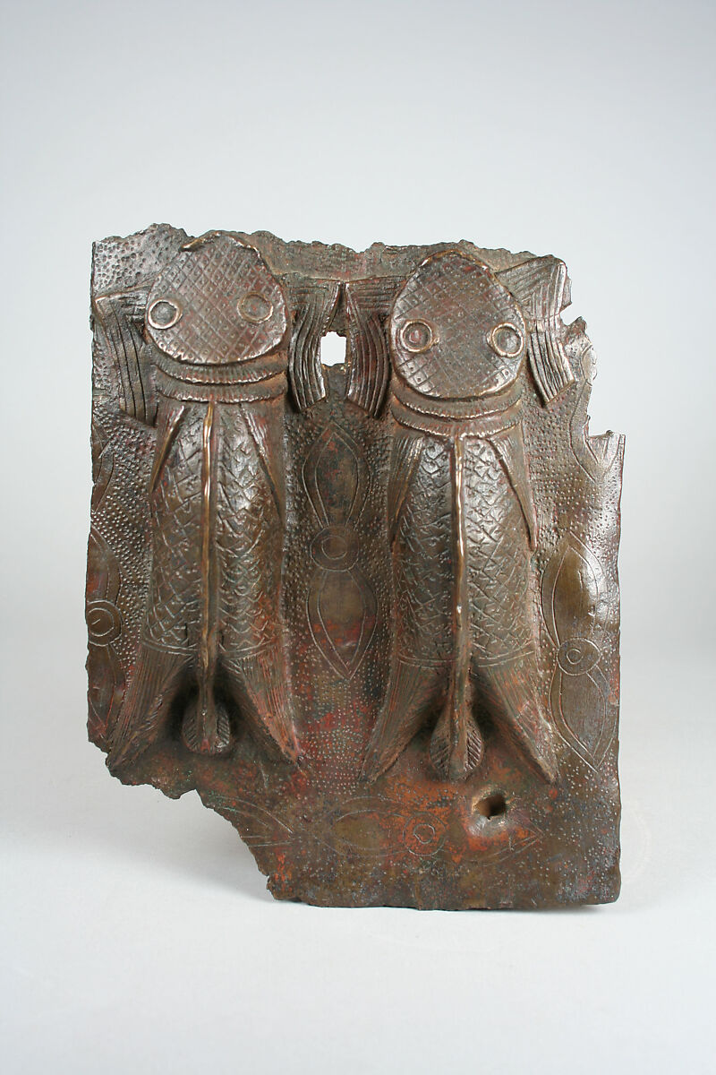 Plaque: Two Mudfish, Brass, Edo peoples 