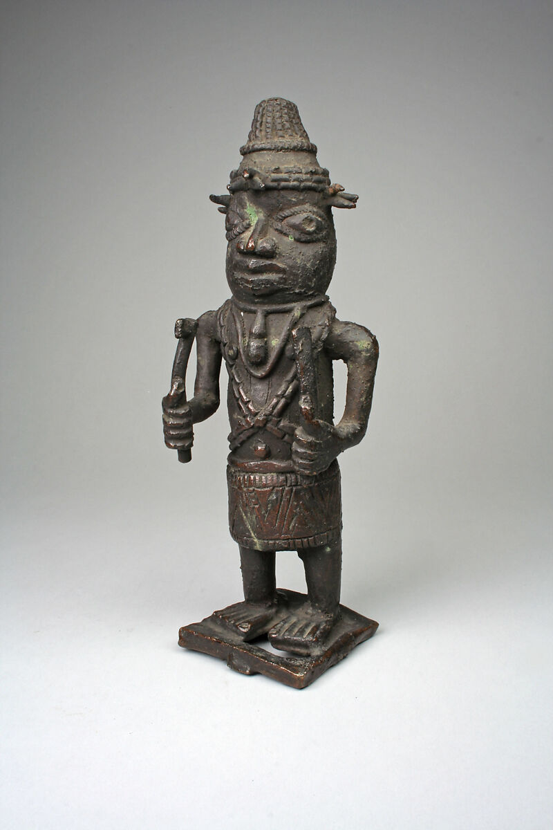 Figure: Court Official with Hammer and Staff, Brass, Edo peoples 