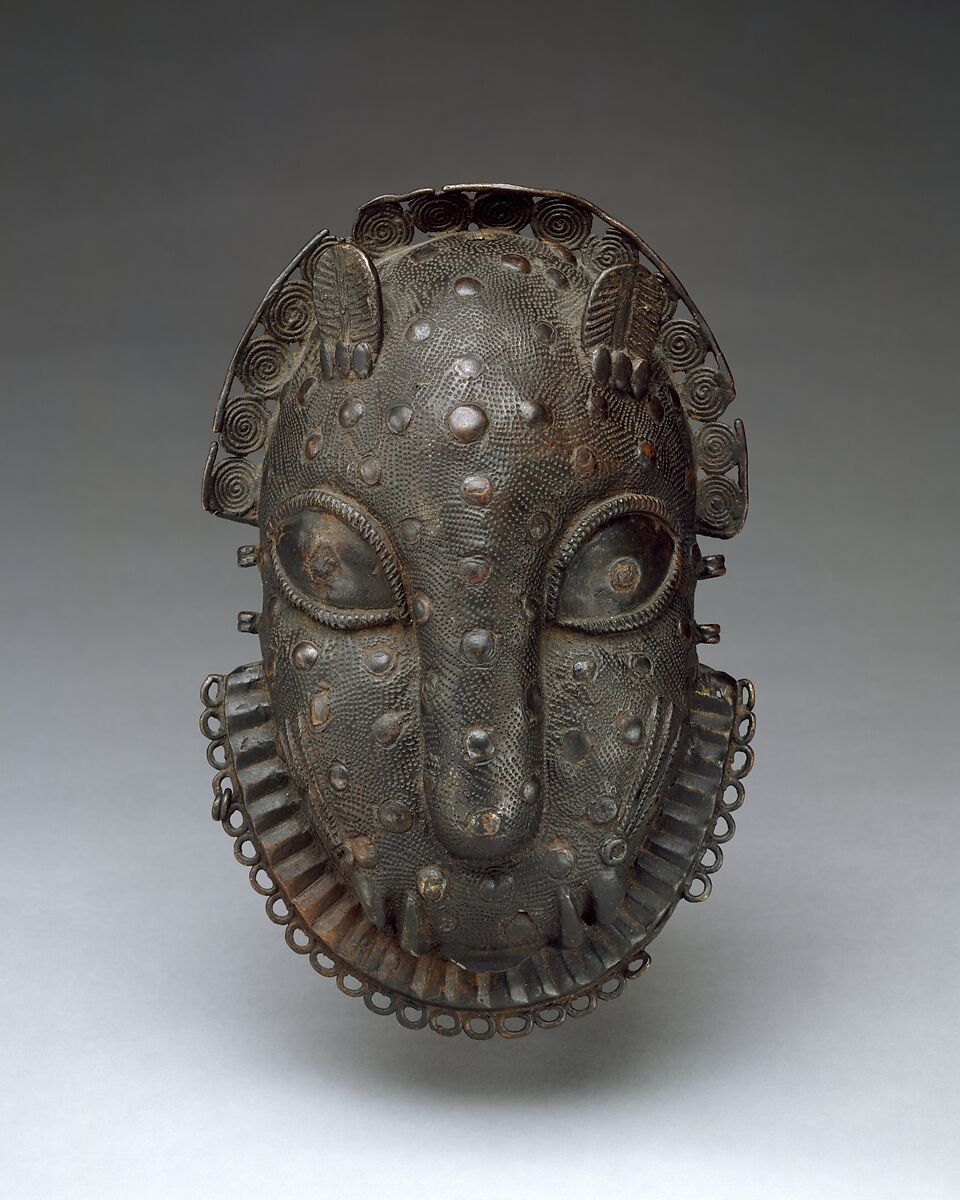 Hip Ornament: Leopard Head, Brass, iron, Edo peoples 