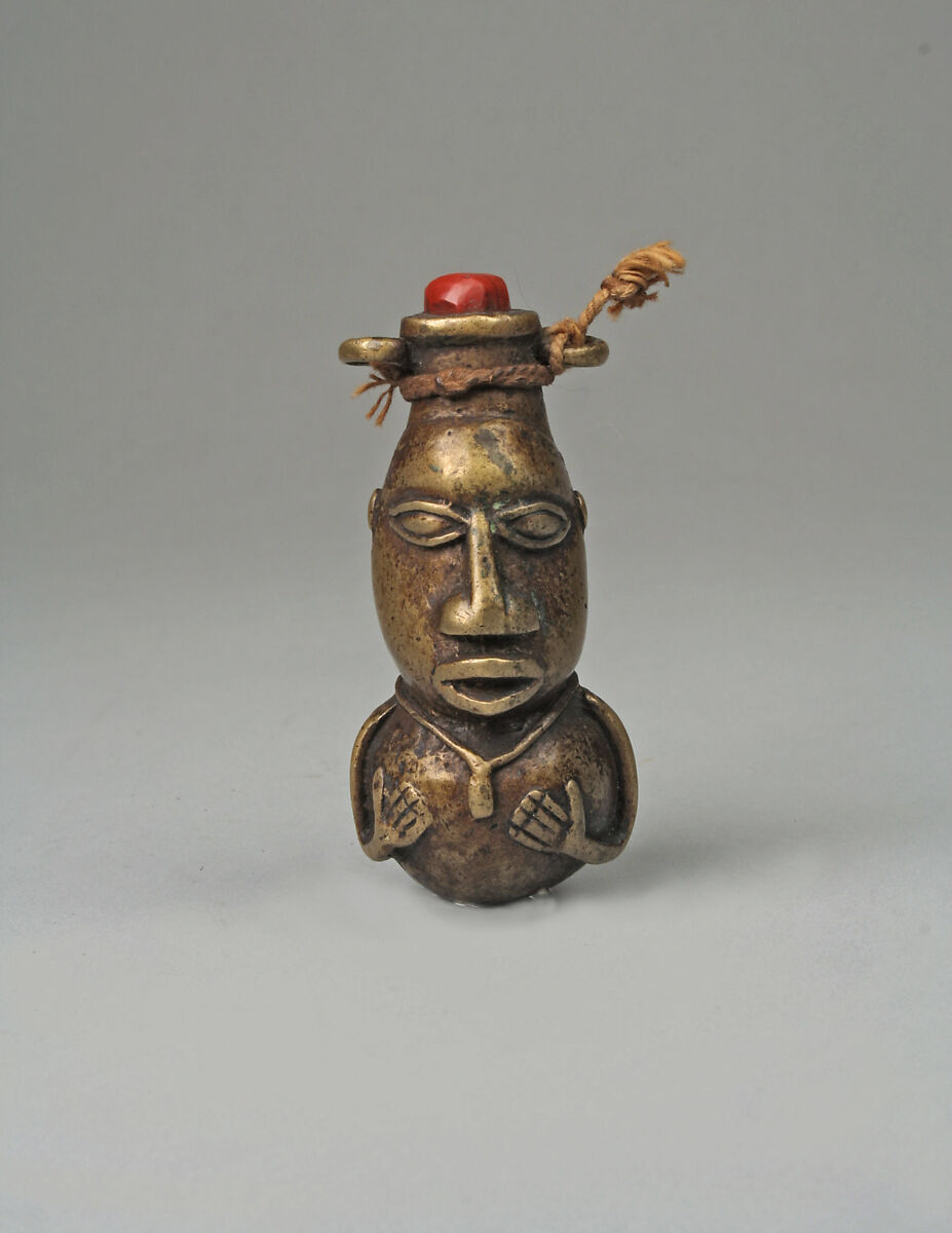 Medicine Vessel: Figure, Brass, stone bead, cord, Edo peoples 