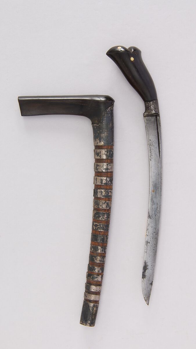 Knife (Bade-bade) with Sheath, Horn, bone, silver, Malayan 