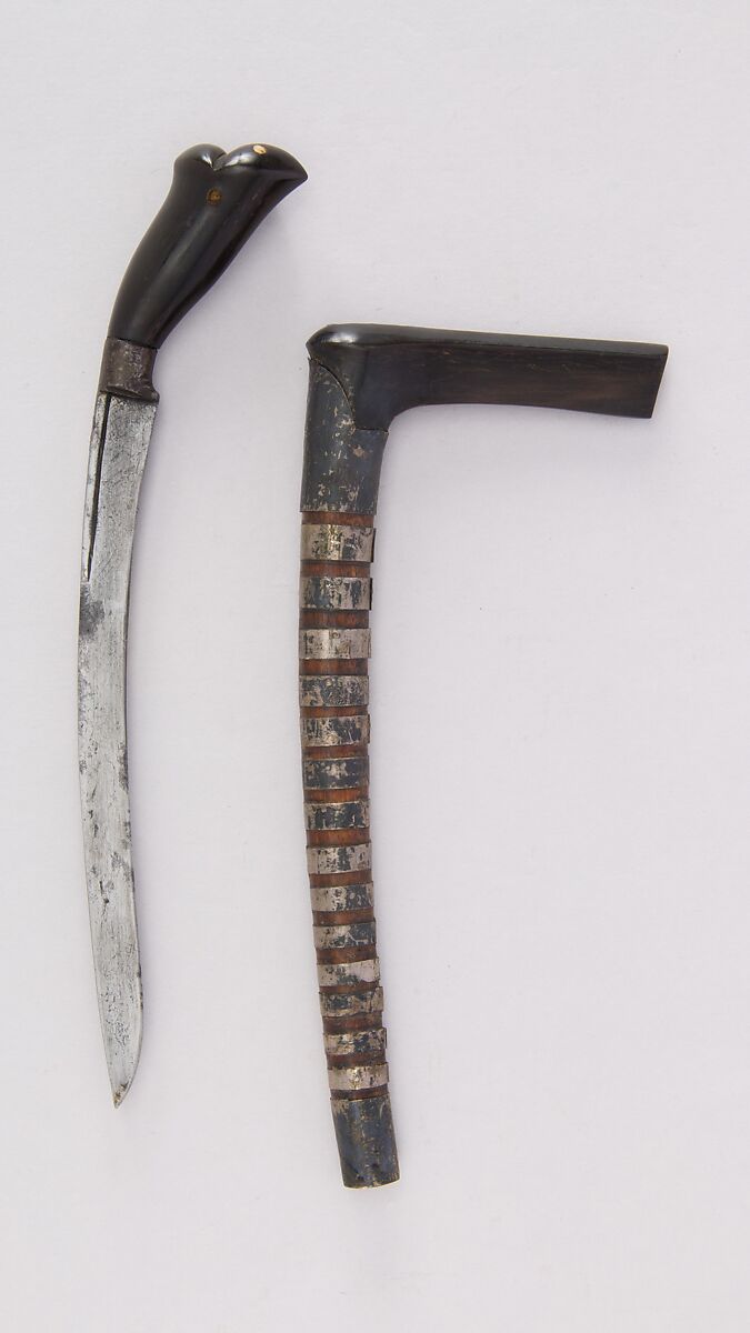 Knife (Bade-bade) with Sheath, Horn, bone, silver, Malayan