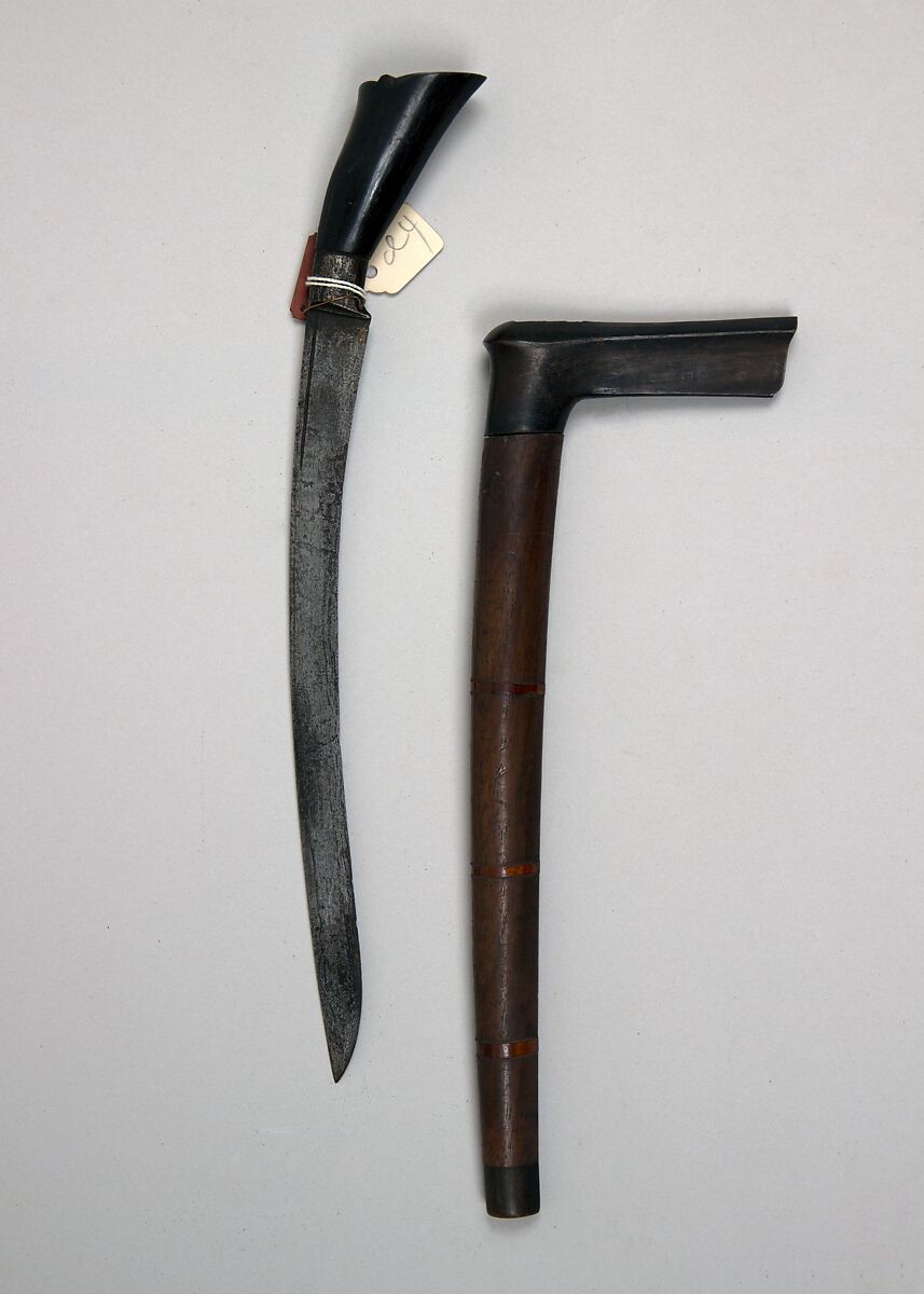 Knife (Bade-bade) with Sheath, Horn, wood, Malayan 