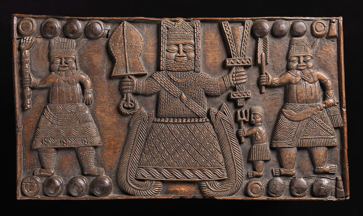 Stool: Oba with Mudfish Legs (Agba), Wood, metal tacks, Edo peoples