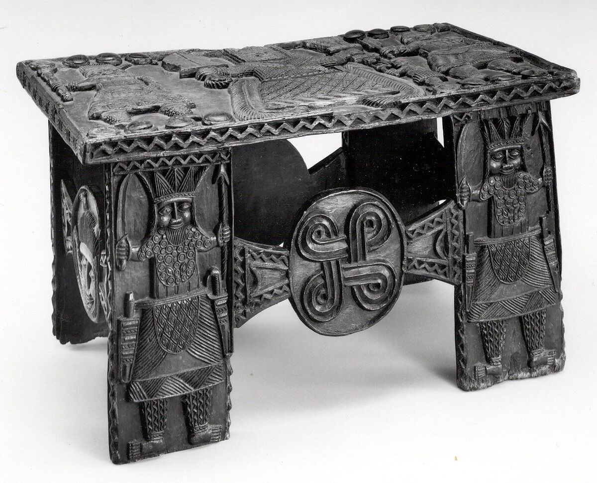 Stool: Oba with Mudfish Legs (Agba), Wood, metal tacks, Edo peoples