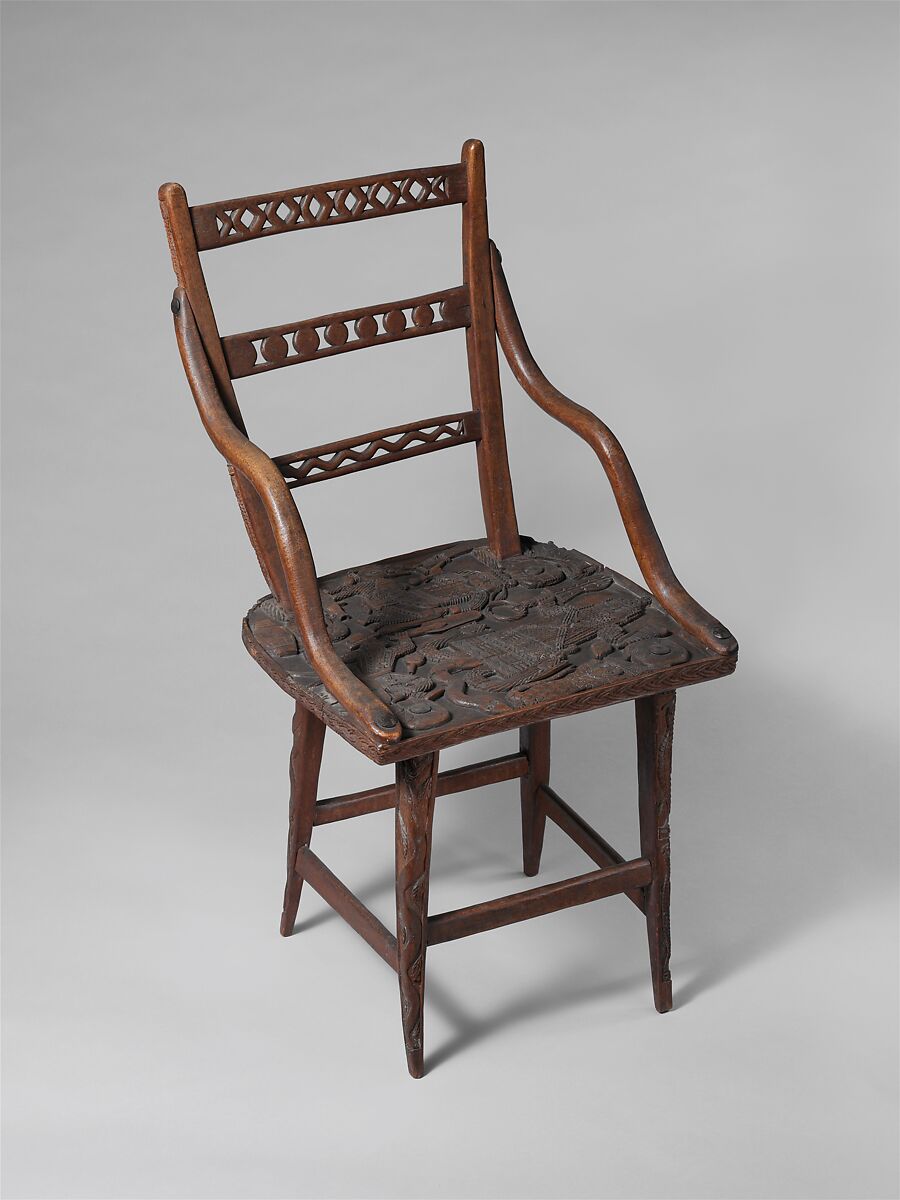 Chair, Wood, metal tacks, glass, Edo peoples 