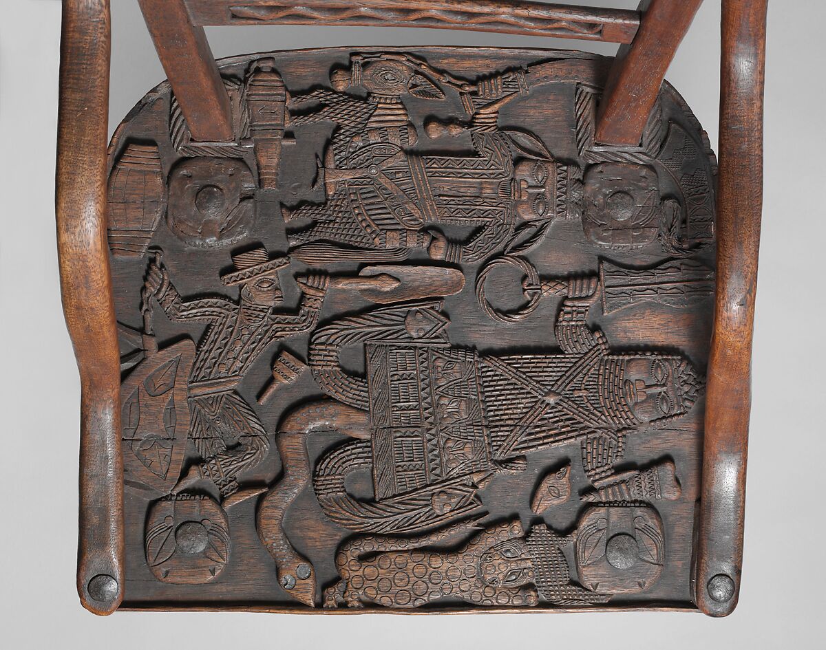 Chair, Wood, metal tacks, glass, Edo peoples