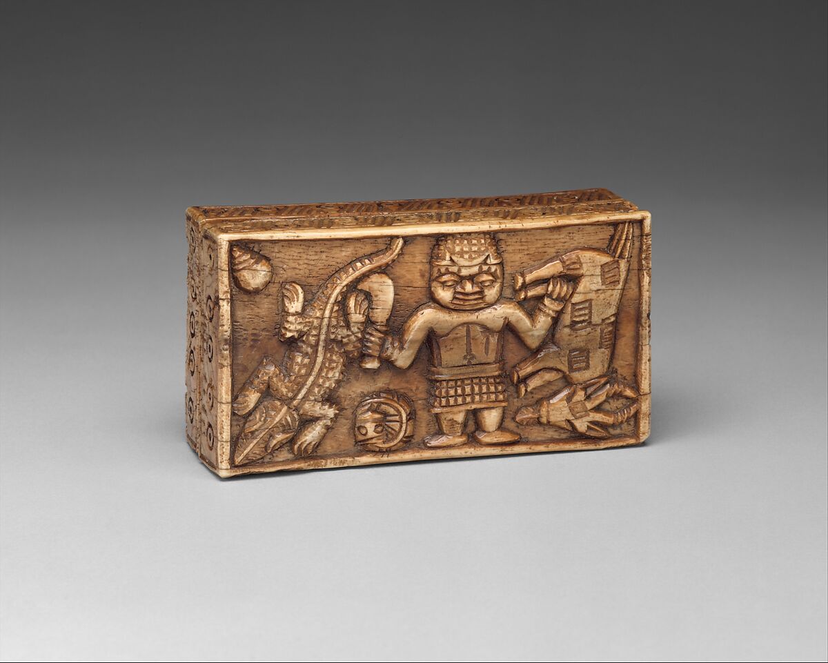 Box: Man with Goat and Crocodile, Ivory, Edo peoples 