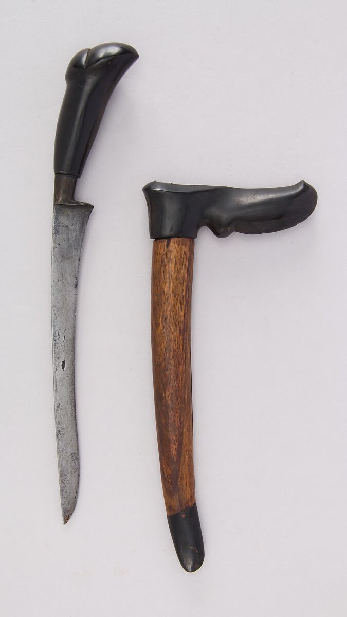 Knife (Bade-bade) with Sheath, Wood, horn, steel, Indonesian, Sulawesi