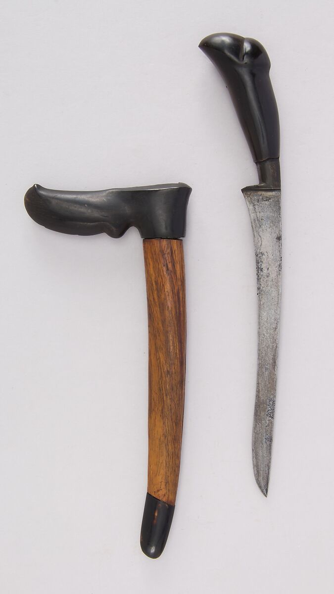 Knife (Bade-bade) with Sheath, Wood, horn, steel, Indonesian, Sulawesi 