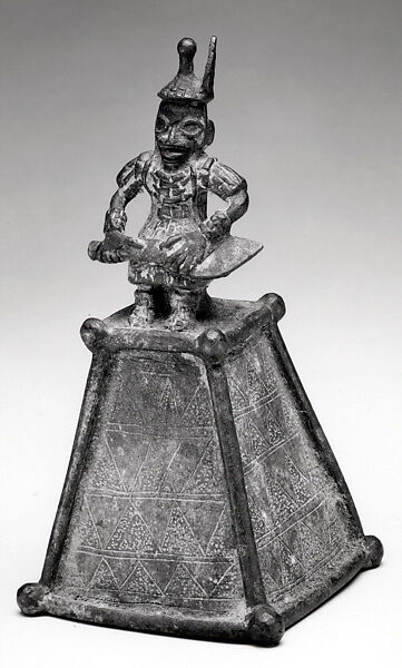 Altar Bell: Figure with Sword, Brass, iron, Edo peoples 