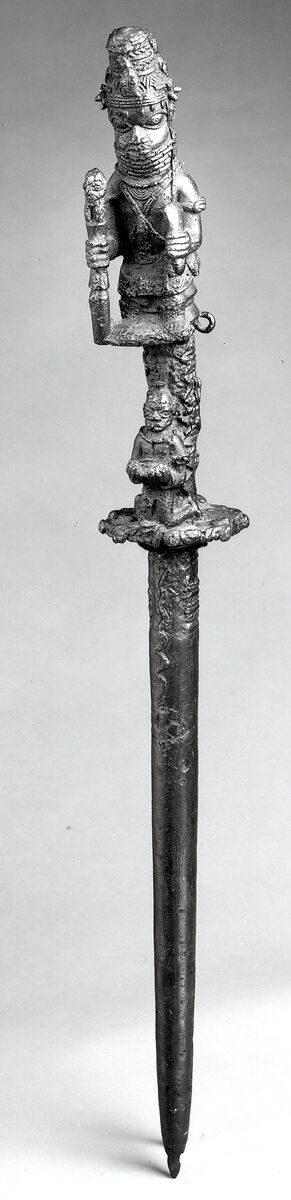 Staff: Seated Oba, Brass, iron, Edo peoples 