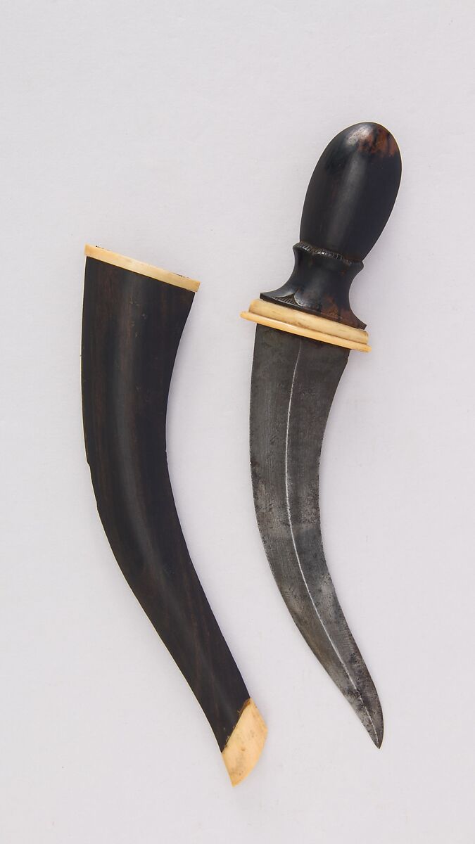 Dagger (Jambiya) with Sheath, Wood, bone, steel, Bornean