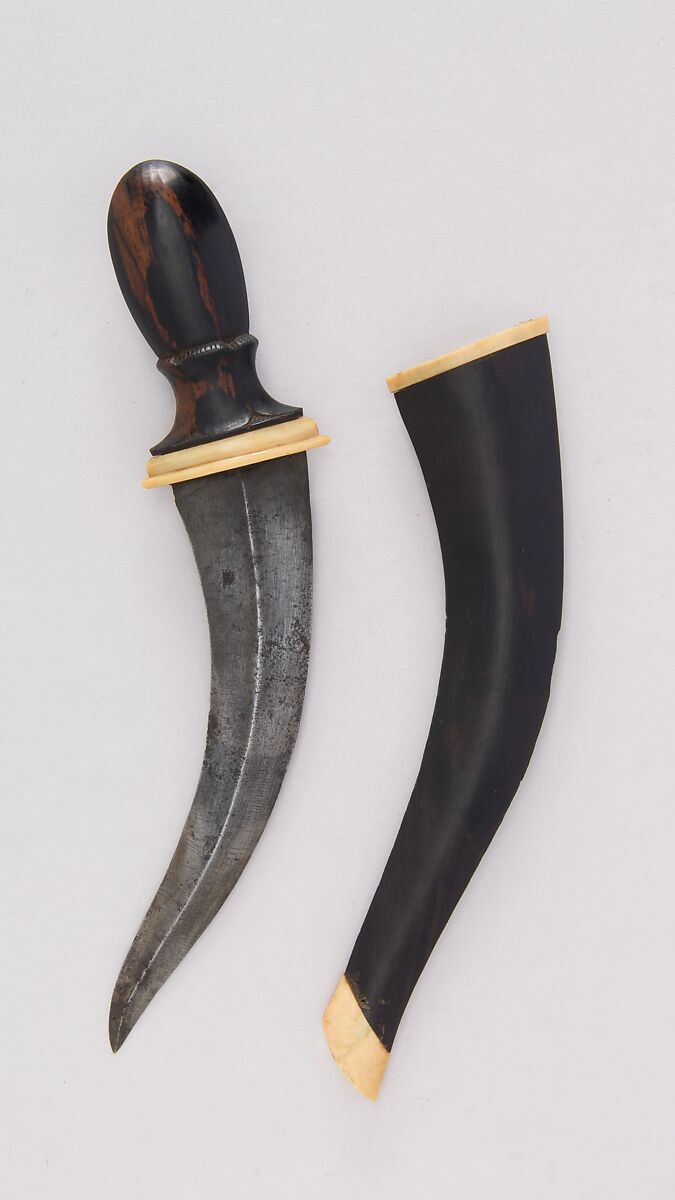 Dagger (Jambiya) with Sheath, Wood, bone, steel, Bornean 