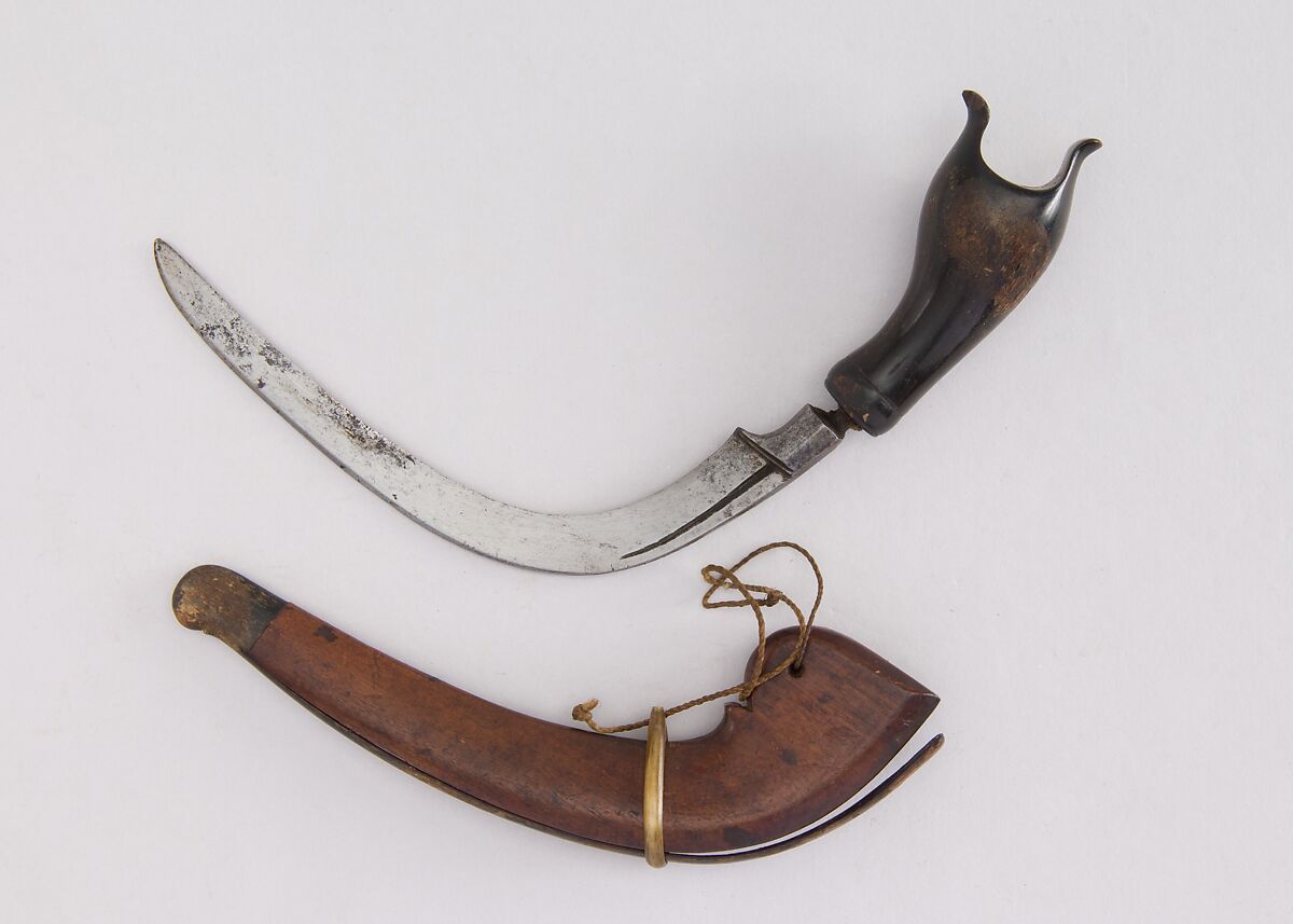 Knife (Korambi) with Sheath, Wood, horn, steel, Indonesian, Sulawesi 