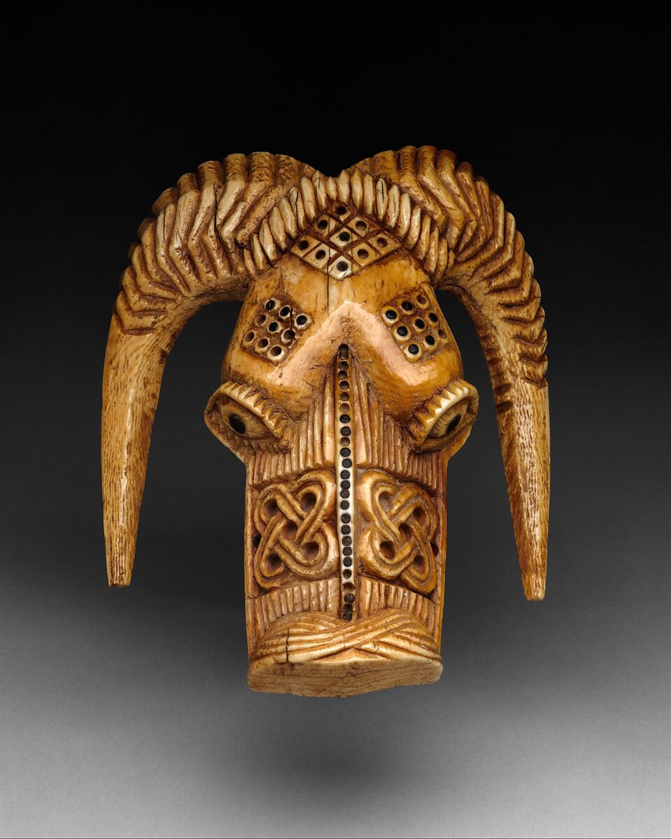 Orufanran Costume Attachment: Ram Head, Ivory, wood or coconut shell inlay, Yoruba peoples, Owo group 
