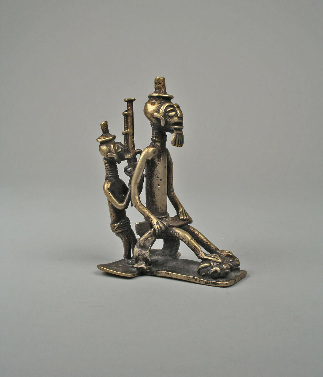 Gold Weight: Chief with Attendant, Brass, Yoruba peoples 