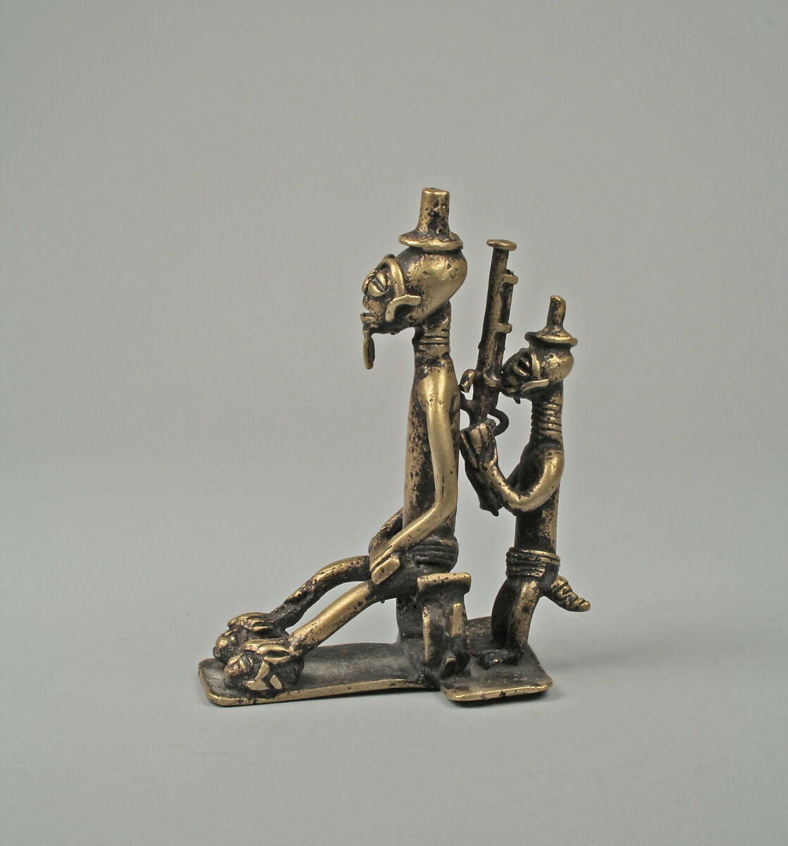 Gold Weight: Chief with Attendant, Yoruba artist, Brass, Yoruba peoples