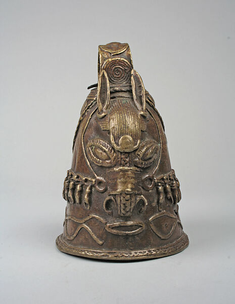 Bell: Horse Head, Brass, iron, Lower Niger Bronze Industry 
