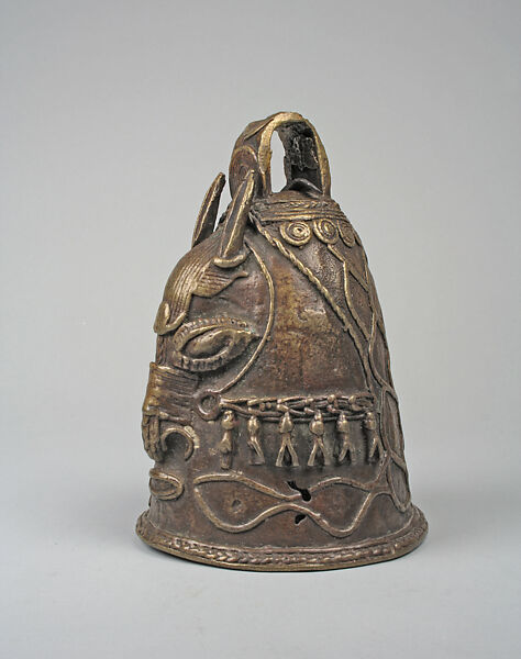 Bell: Horse Head, Lower Niger Valley caster, Brass, iron, Lower Niger Valley Bronze Industries