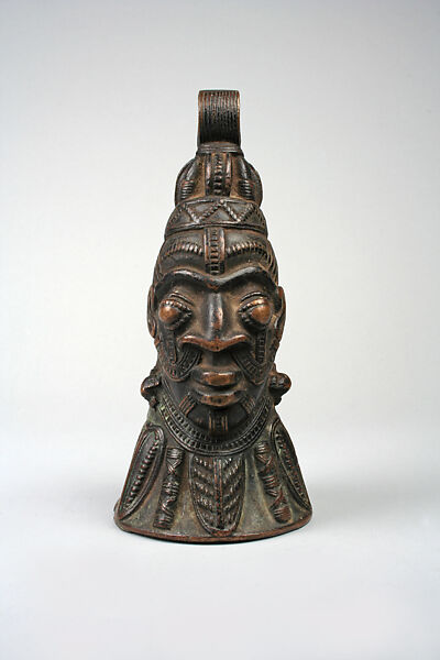 Bell: Human Head, Brass, Lower Niger Bronze Industry 