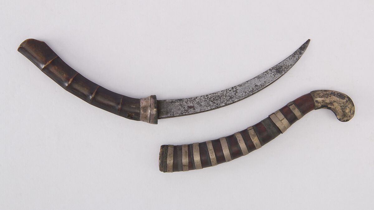 Knife (Korambi) with Sheath, SIlver, wood, steel, Sumatran