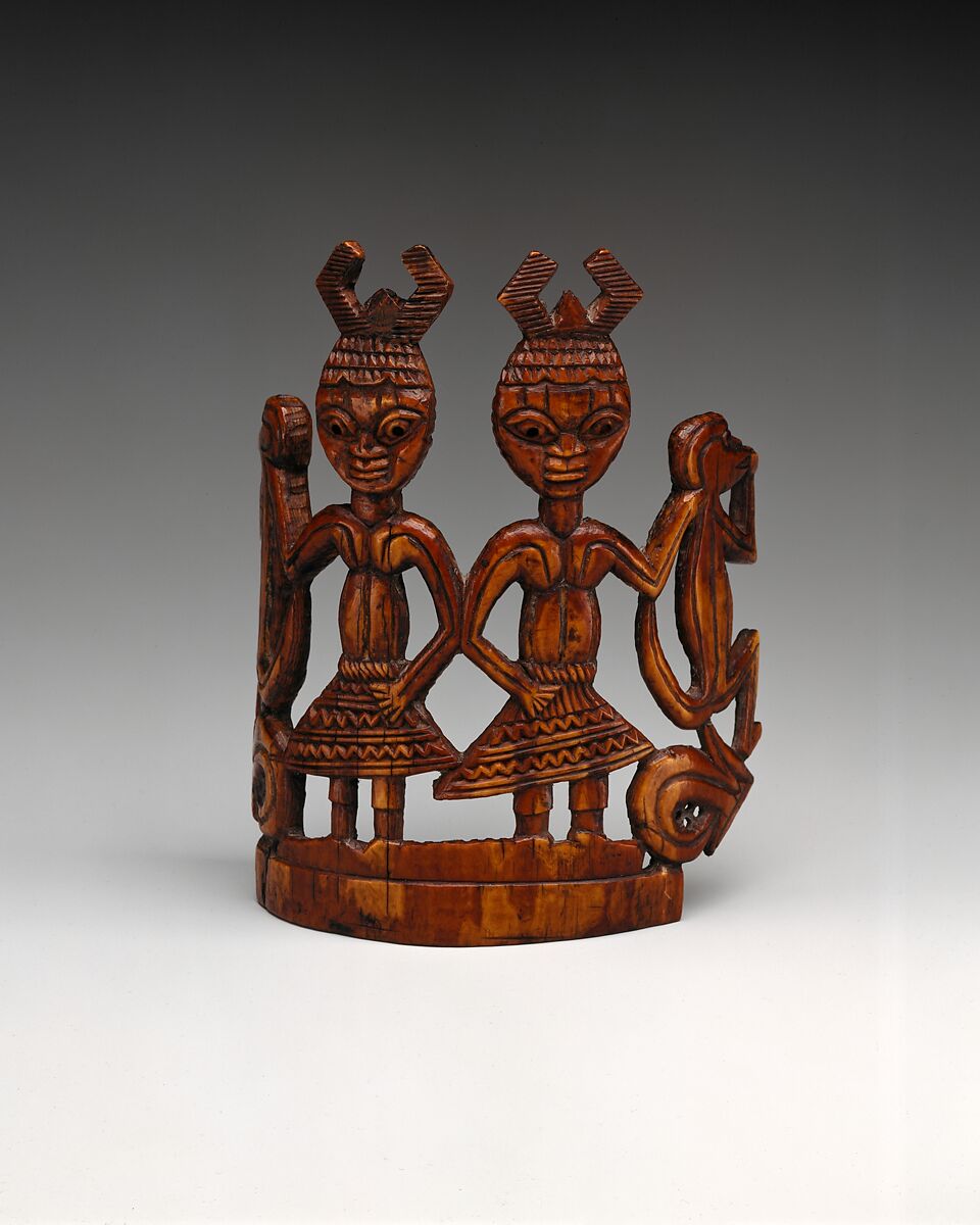 Orufanran Costume Attachment: Humans and Monkeys, Ivory, Yoruba peoples, Owo group 