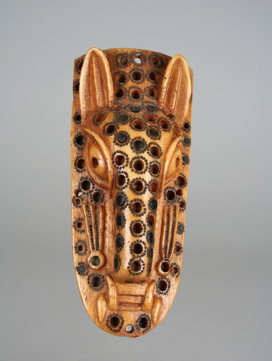 Orufanran Costume Attachment: Leopard Head, Ivory, wood or coconut shell, Yoruba peoples, Owo group 