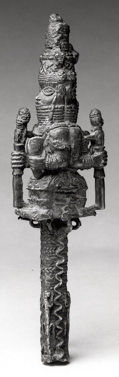 Staff Fragment: Seated Oba, Brass, iron, Edo peoples 