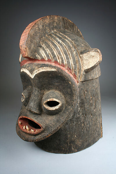 Helmet Mask: Zoomorphic, Wood, animal teeth, pigment, Mambila peoples, Mburi group