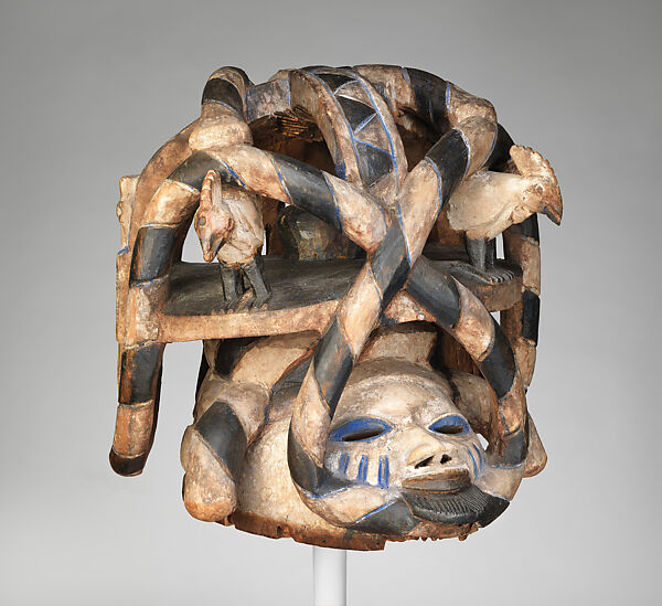 Helmet Mask (Gelede), Wood, pigment, metal, Yoruba peoples 
