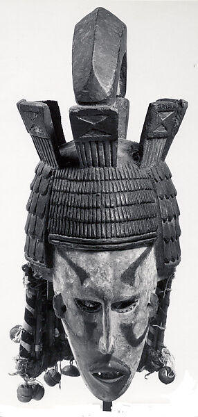 Helmet Mask, Wood, pigment, cloth, fiber, metal bells, Igbo peoples 