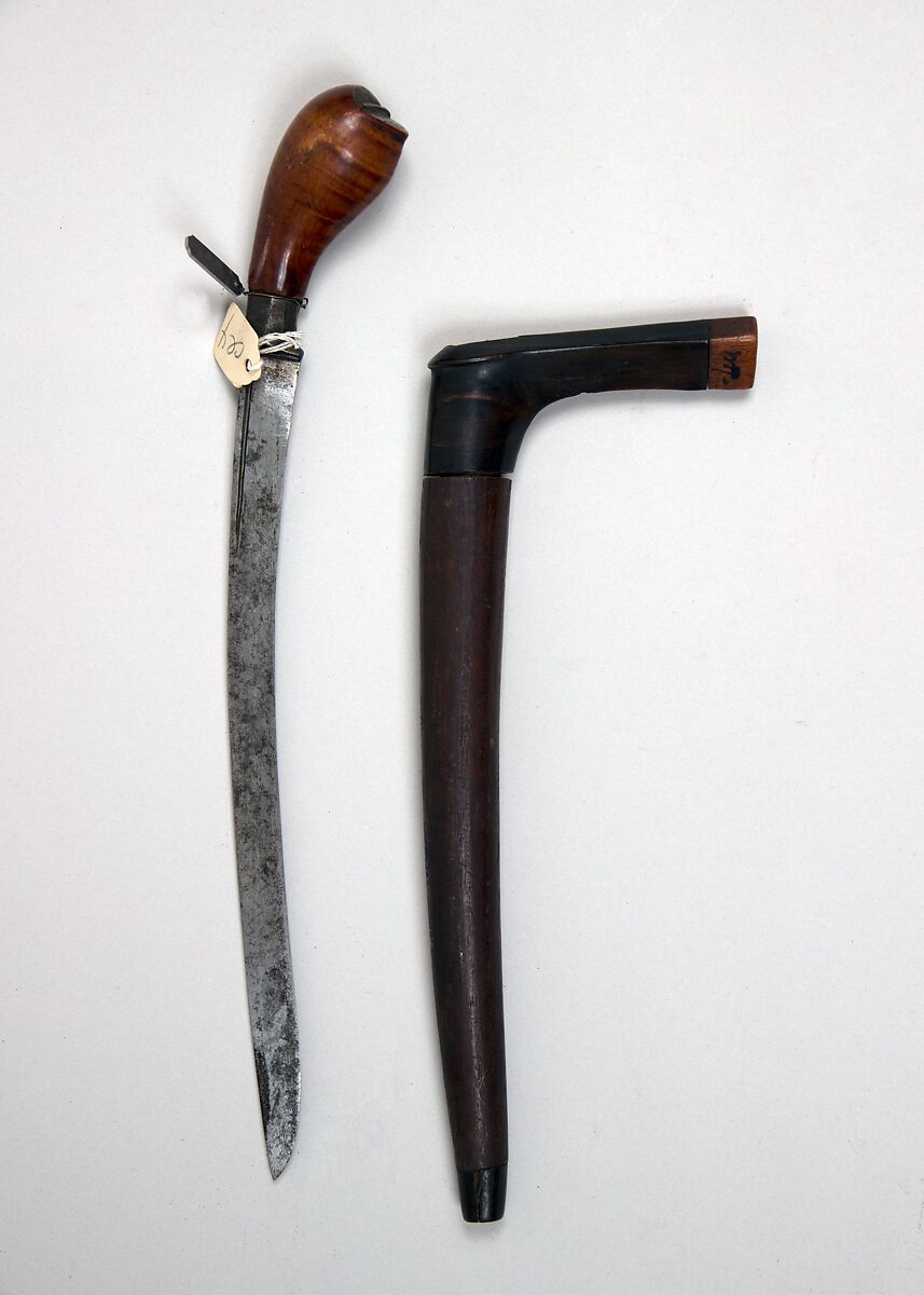 Knife (Bade-bade) with Sheath, Steel, wood, horn, Bornean 