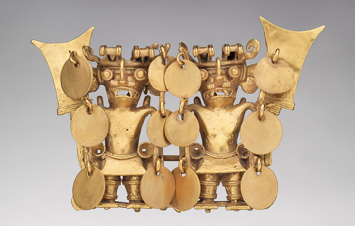 Double Bat-Head Figure Pendant, Gold, Coclé (Parita) 