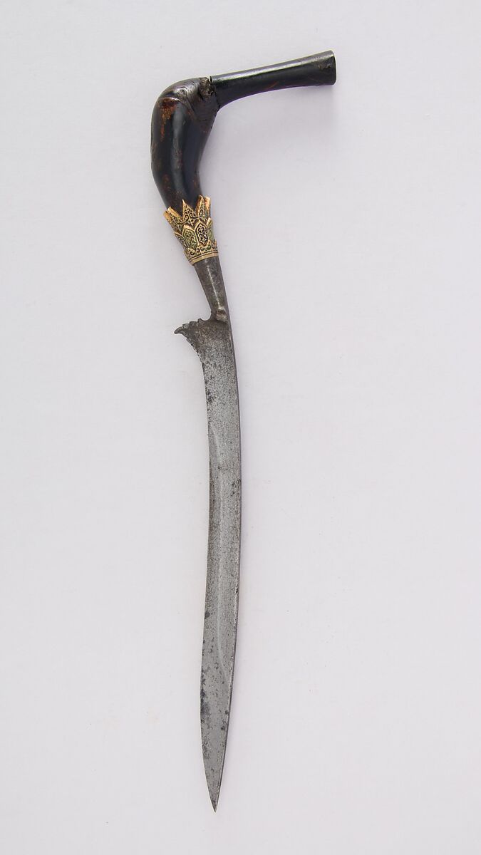 Knife (Bade-bade), Horn, gold, Sumatran, Acheen 