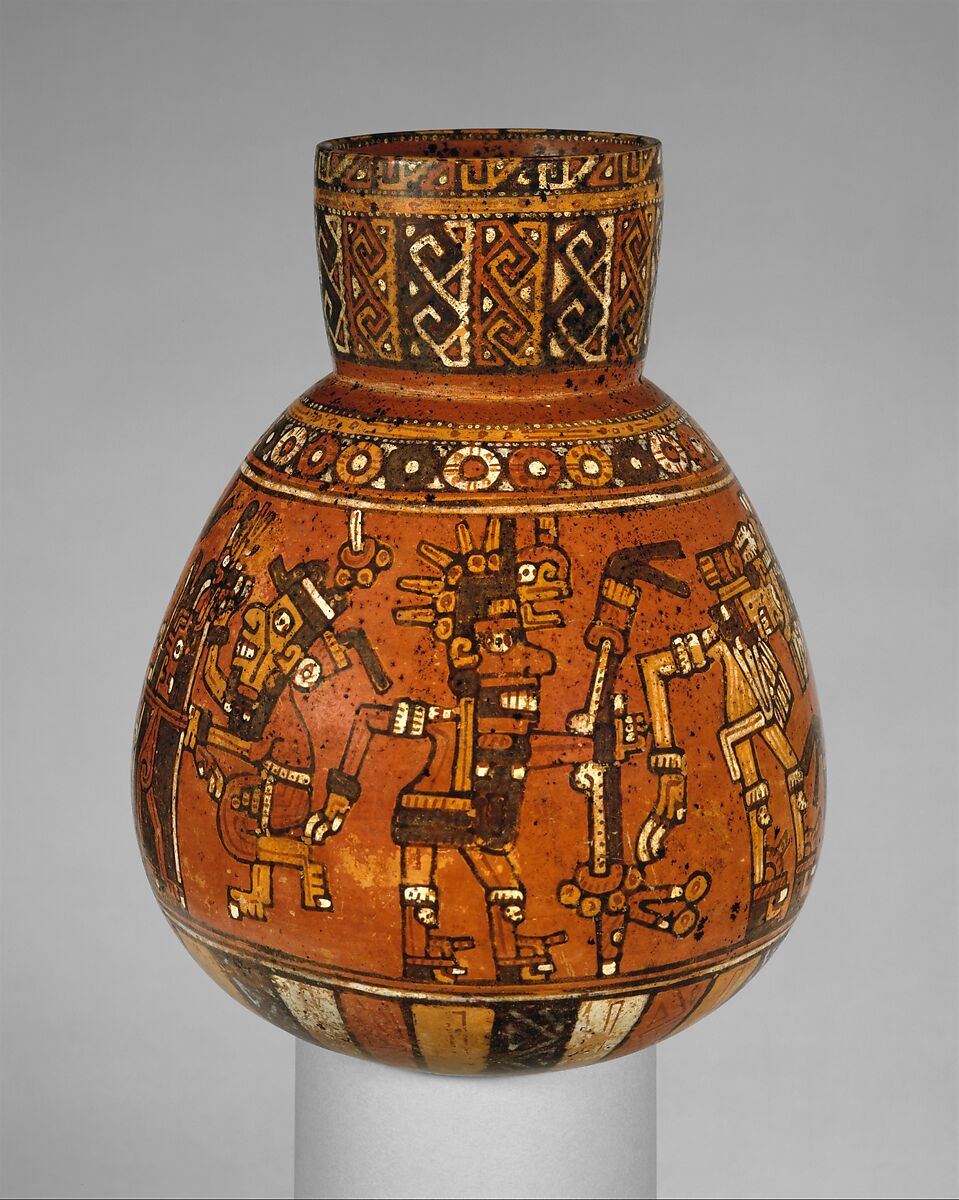 Bottle with ritual scene, Amapa-Peñitas artist(s), Ceramic, slip, Nayarit