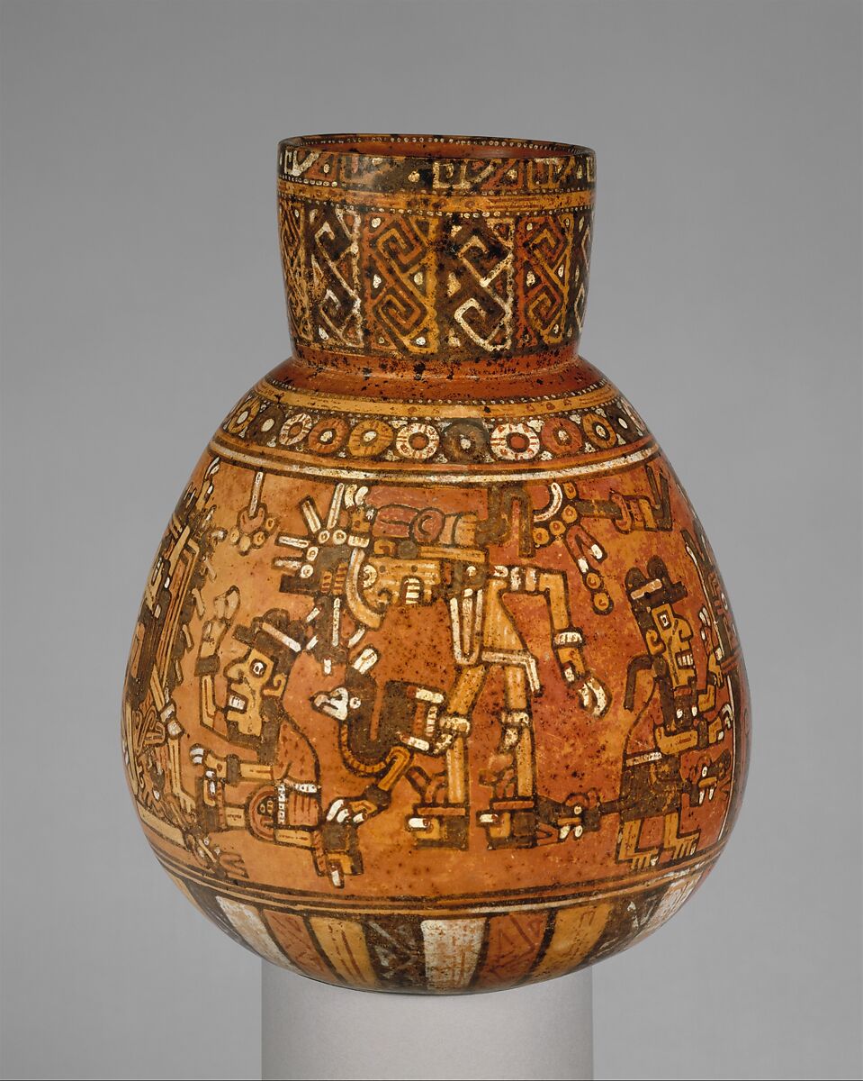 Bottle with ritual scene, Amapa-Peñitas artist(s), Ceramic, slip, Nayarit