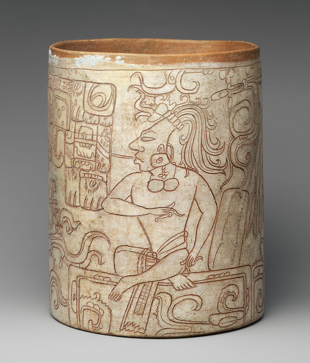 Vessel with Seated Lord, Ceramic, stucco, Maya 