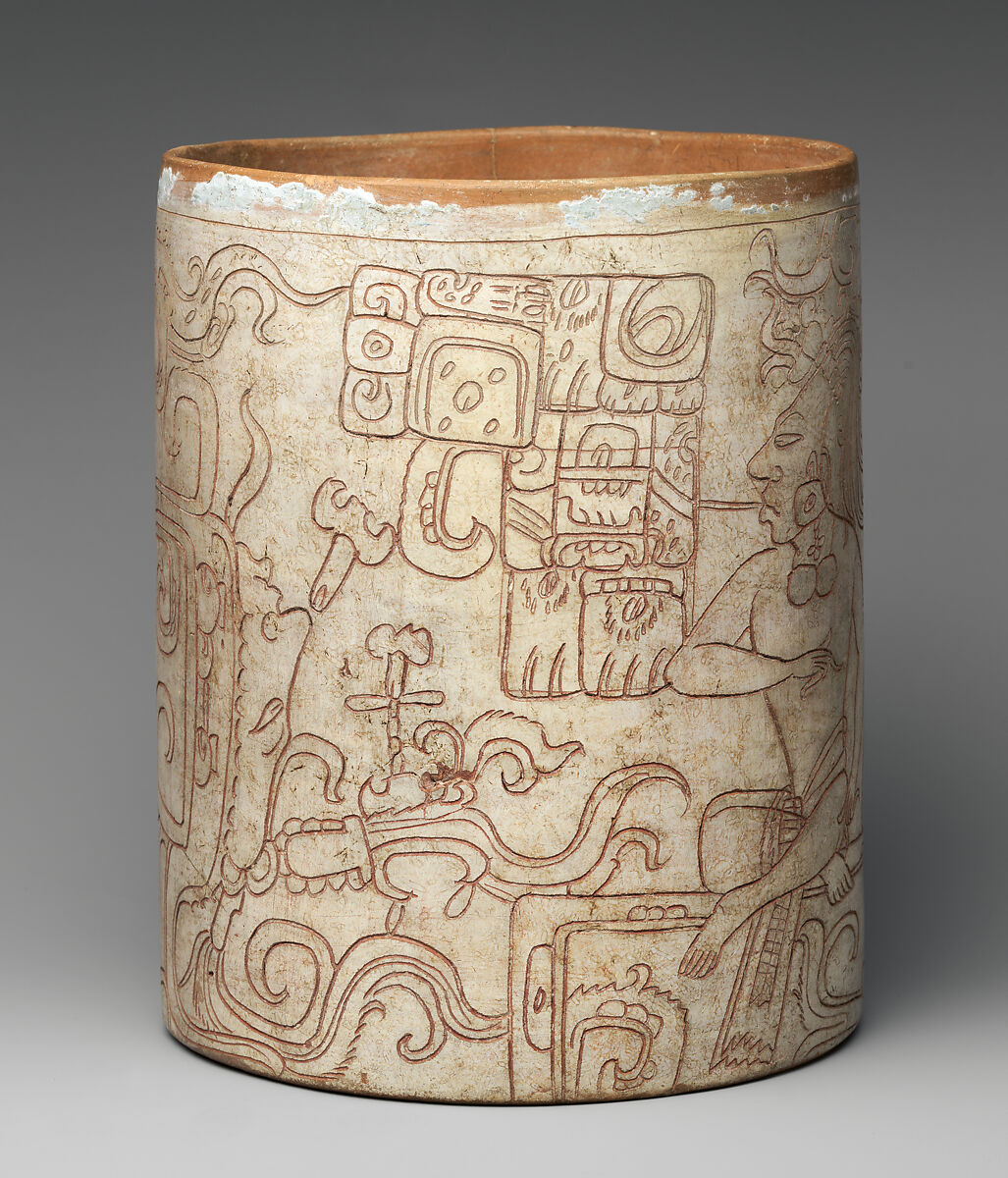 Vessel with Seated Lord, Ceramic, stucco, Maya