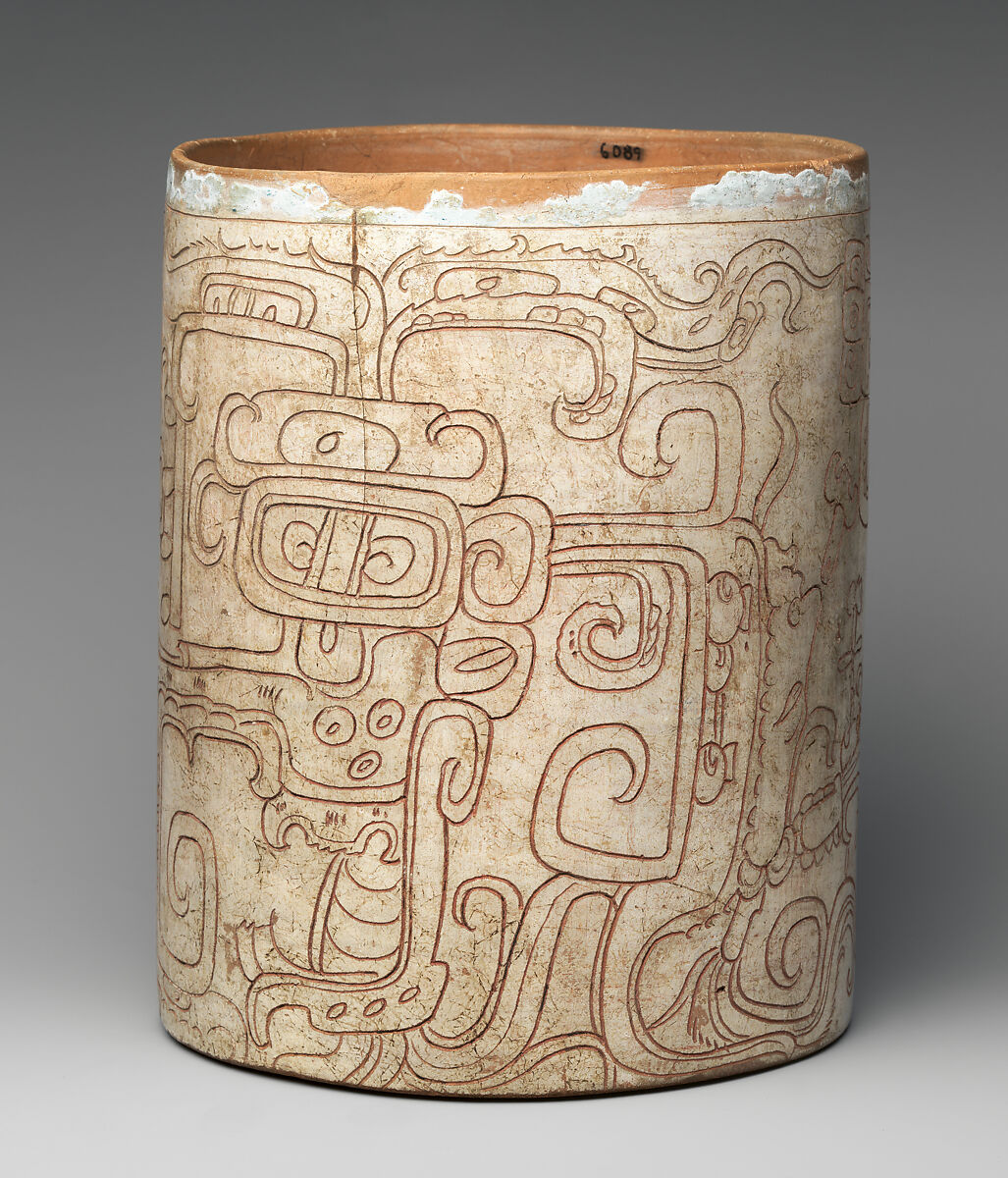 Vessel with Seated Lord, Ceramic, stucco, Maya