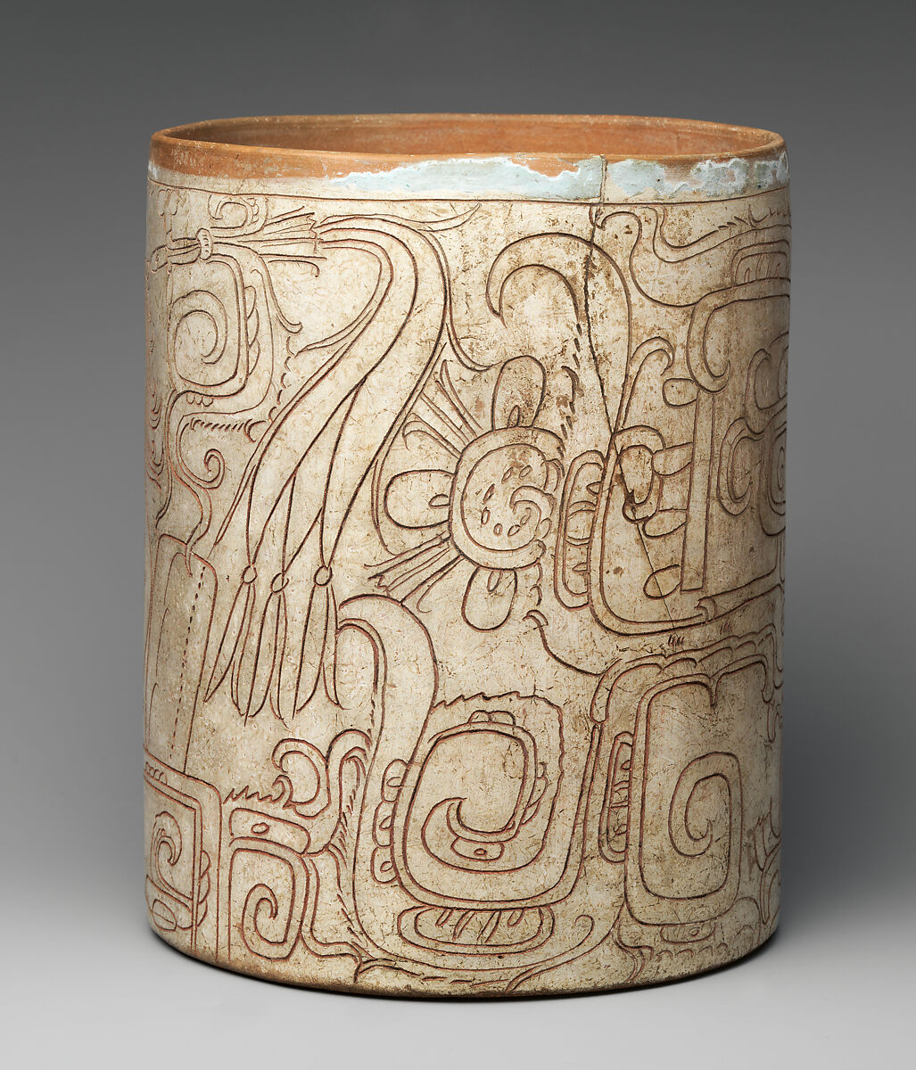 Vessel with Seated Lord, Ceramic, stucco, Maya