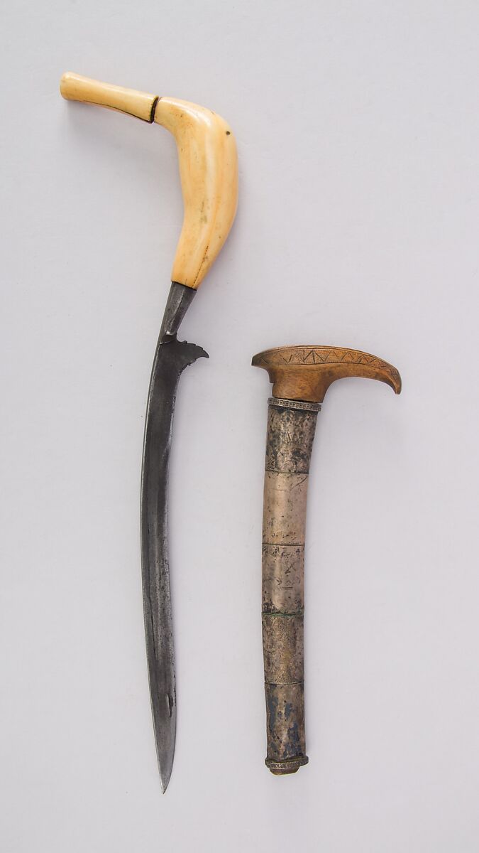 Knife (Bade-bade) with Sheath, Wood, silver, ivory, steel, Sumatran, Acheen