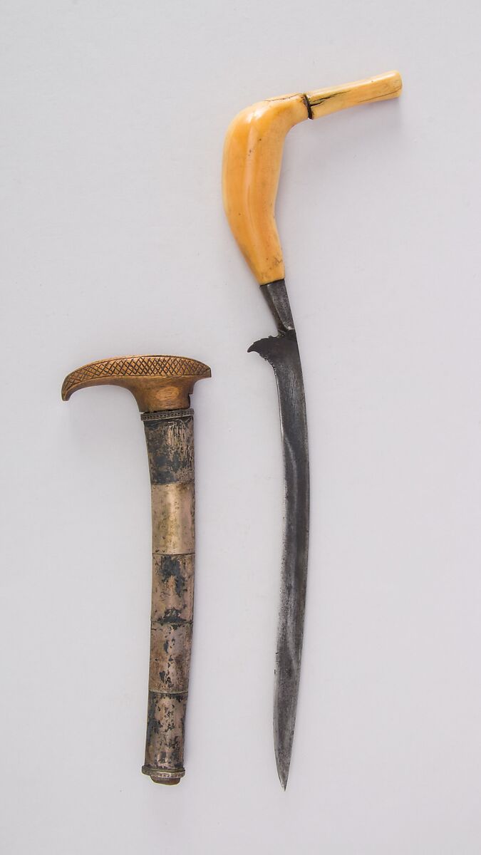 Knife (Bade-bade) with Sheath, Wood, silver, ivory, steel, Sumatran, Acheen 
